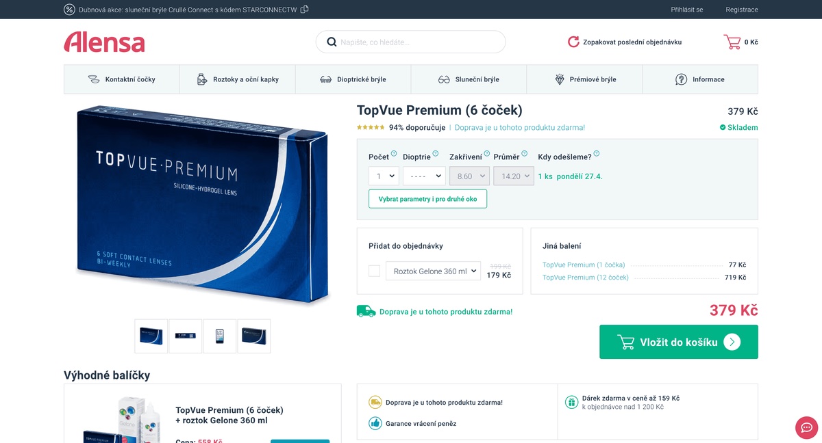 Ukázka eshopu Alensa – eshop na míru s kontaktními čočkami a brýlemi | Jonas Kopp