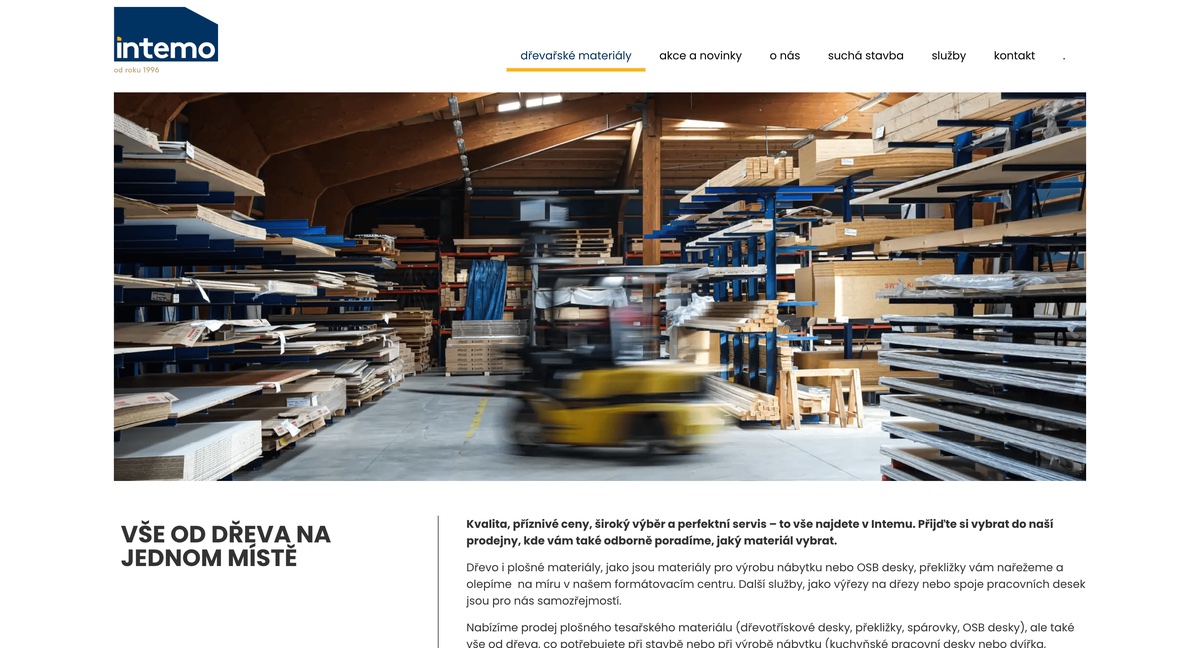 Ukázka eshopu Intemo – katalog dřevařských materiálů, eshop na míru s poptávkovým systémem