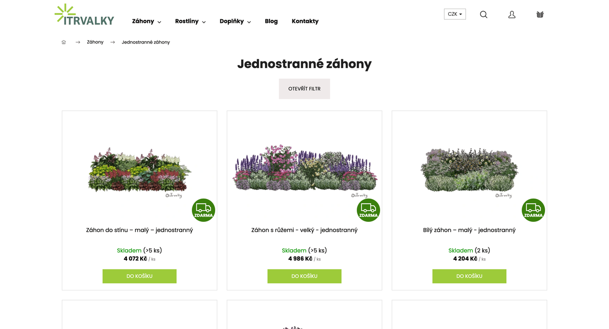 Ukázka eshopu iTrvalky – eshop předpřipravených záhonů s pokročilou filtrací | Jonas Kopp