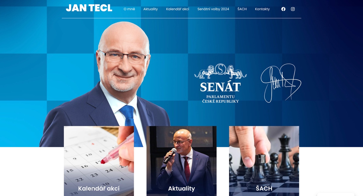 Ukázka webu Jana Tecla – osobní web senátora, moderní politická prezentace na míru | Jonas Kopp