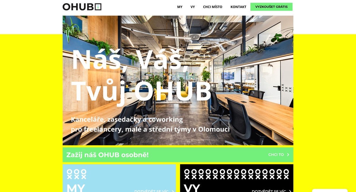 Ukázka aplikace OHUB Coworking – webová aplikace pro rezervaci kanceláří a zasedaček, Olomouc
